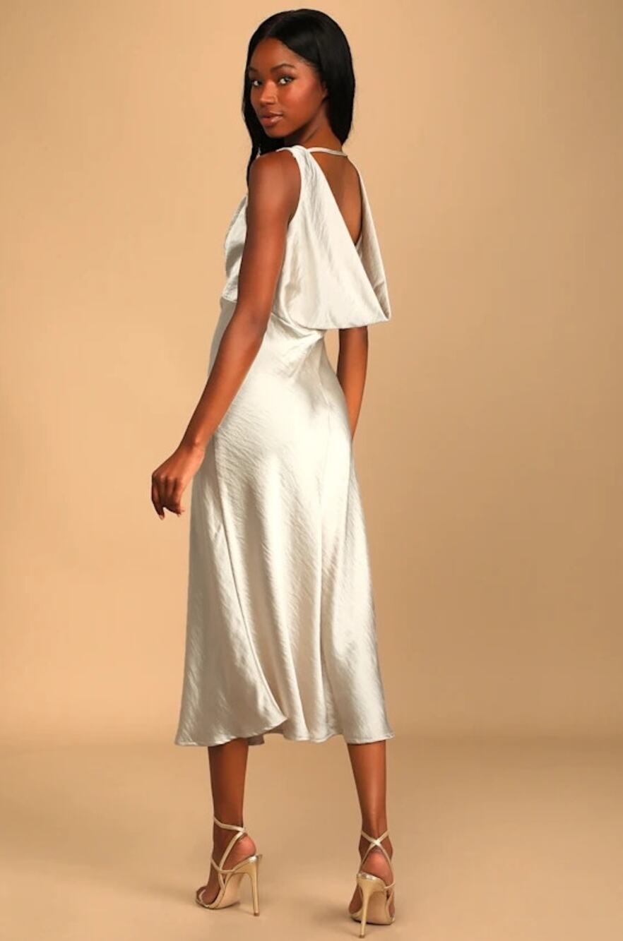 Lulu's Champagne Ivory Satin Cowl Back Evening Gown Slip Dress Size L